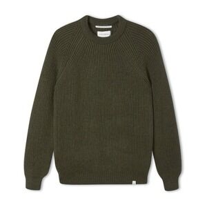Peregrine Wool Sweater Made in England Olive Green Ribbed Knit Crewneck Men's S